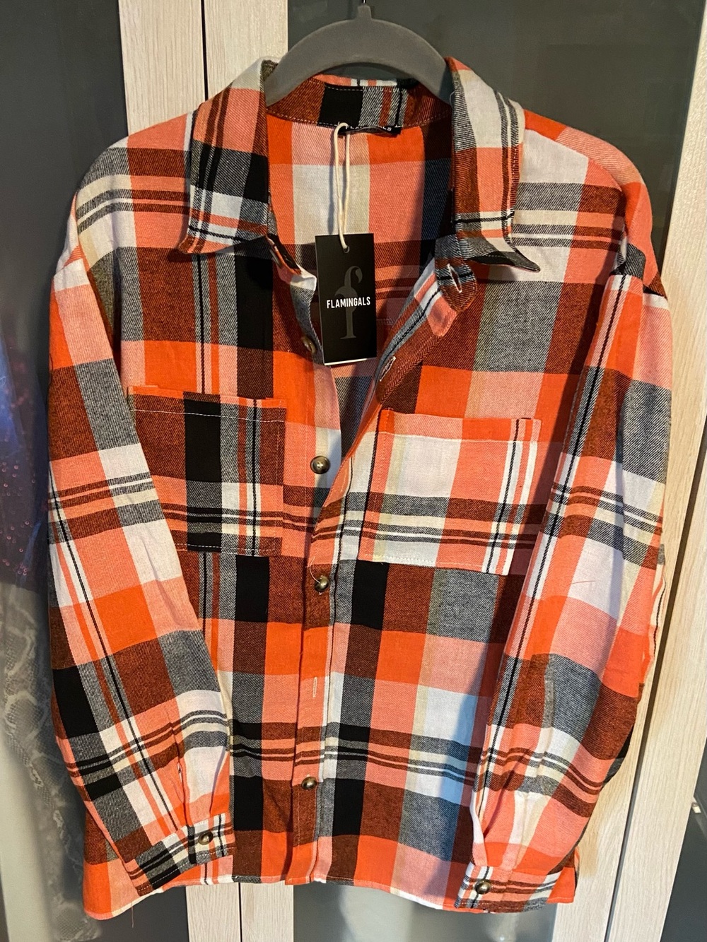 Flamingals Men's Orange Plaid Button-Down Shirt